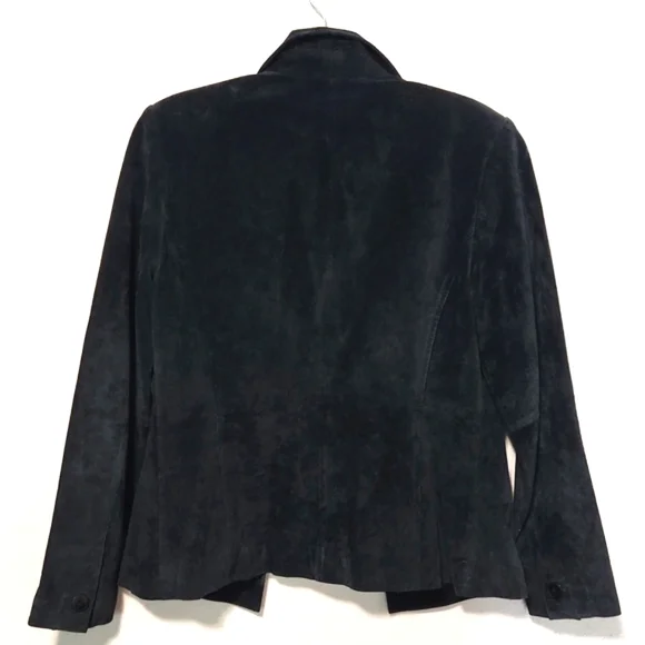 Alfani 100% Suede Leather Vintage Black Women's Blazer Jacket Size Medium - Picture 8 of 9